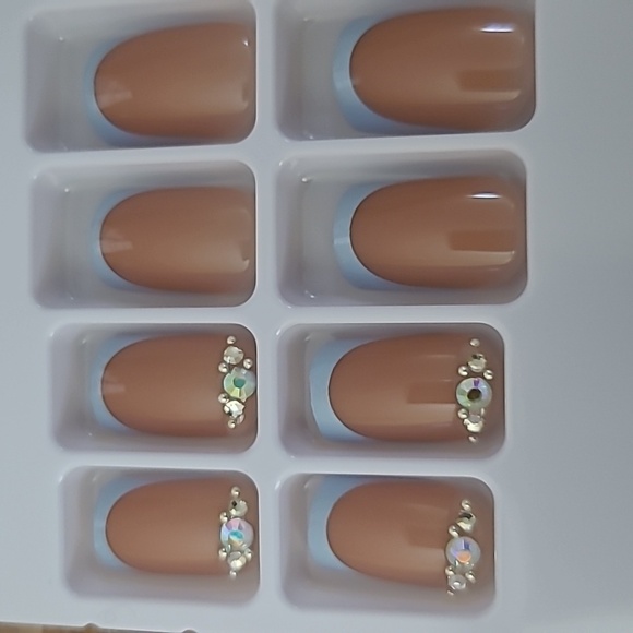 2/$16 Rhinestone Blue French Manicure Press On Nails - Picture 13 of 14